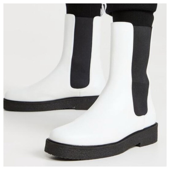 STAUD Palamino White Leather Black Gore Ankle Chelsea Boots size 36 US 6 NWB - Picture 3 of 12